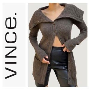 Vince Merino Wool/Baby Alpaca Blend Brown Cardigan Sweater Collared Size XS